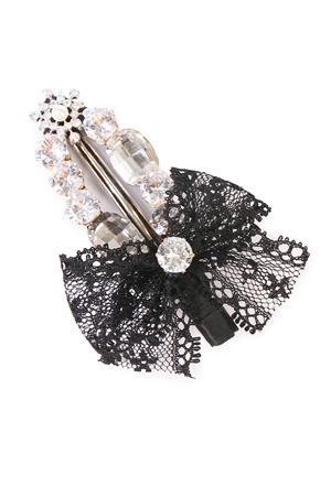 A1-1-3-HDH1788BK-1 - BLACK LACE BOW RHINESTONE HAIR CLIP/1PC