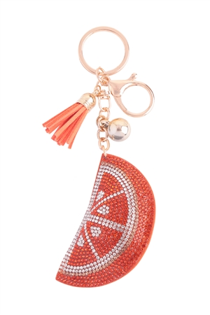 S22-9-6-HDK3726-4 - ORANGE RHINESTONE TASSEL KEYCHAIN-ORANGE/6PCS