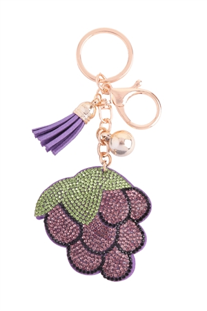 S22-9-6-HDK3726-5 - GRAPES RHINESTONE TASSEL KEYCHAIN-VIOLET/6PCS