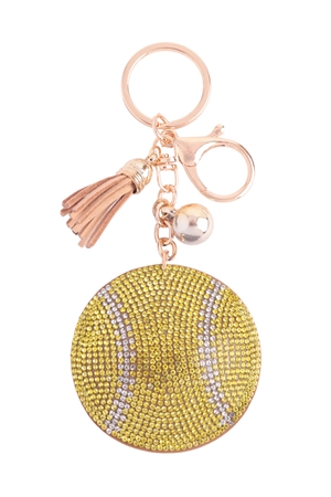 S21-8-5-HDK3732-2 - TENNIS BALL SPORTS RHINESTONE KEYCHAIN/6PCS