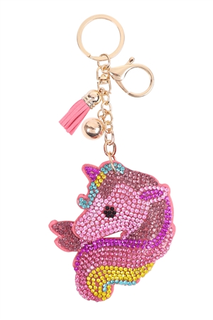 S22-8-6-HDK3840 - UNICORN RHINESTONE TASSEL KEYCHAIN-PINK/6PCS