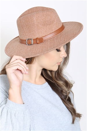 S18-6-5-HDT3331BR - BRIM FASHION HAT W/ ADJUSTABLE BUCKLE-BROWN/6PCS (NOW $5.75 ONLY!)