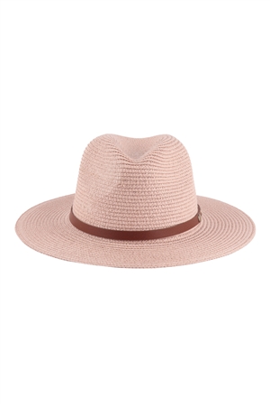 S29-8-1-HDT3599PK - PANAMA BRIM SUMMER HAT WITH LEATHER STRAP - PINK/6PCS