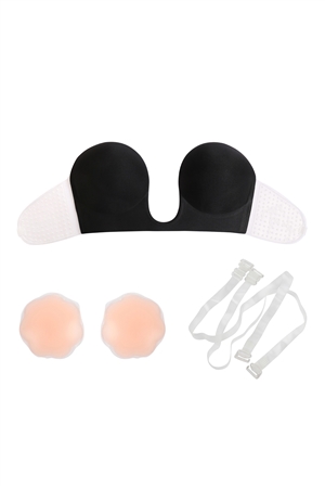 S20-5-1-HDX3971BK/D - STRAPLESS PUSH UP ADHESIVE NU BRA WITH NIPPLE TAPE AND TRANSPARENT STRAP (CUP D)-BLACK/3SETS