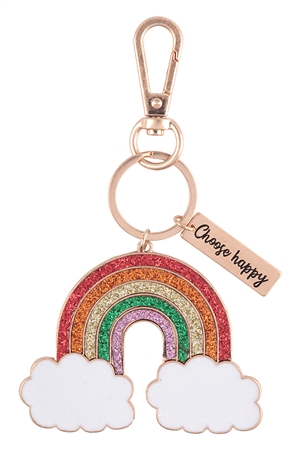 S23-8-4-K7K2004-WG - RAINBOW WITH "CHOOSE HAPPY" ENAMEL KEYCHAIN - MATTE GOLD  MULTICOLOR/1PC