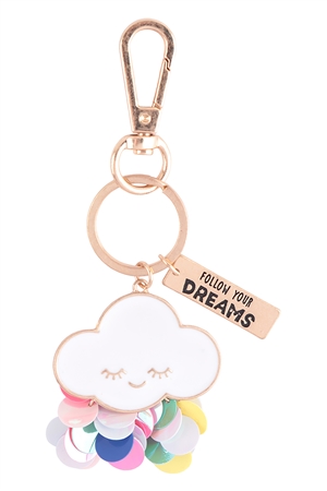 S23-8-4-K7K2008-WG -  CLOUD WITH "FOLLOW YOUR DREAMS" ENAMEL KEYCHAIN - MATTE GOLD MULTICOLOR/1PC