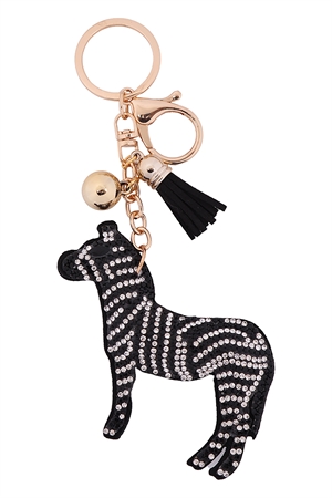 S18-7-2-KC380X053 - ZEBRA RHINESTONE TASSEL KEYCHAIN - BLACK/1PC