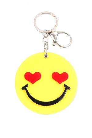 S20-10-5-KC417X043- HEART EYE SMILEY W/ MIRROR KEYCHAIN-YELLOW/1PC