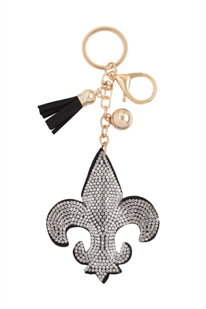 S20-3-5-KC444X121 - FLEUR DE LIS RHINESTONE TASSEL KEYCHAIN-BLACK/1PC