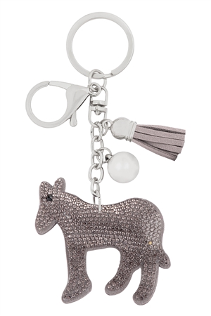 S19-8-4-KC444X517 - DONKEY RHINESTONE TASSEL KEYCHAIN - GRAY/1PC