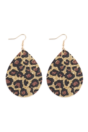 A2-4-2-KE7674GDGD - LEOPARD PRINT GENUINE LEATHER TEARDROP EARRINGS - GOLD/1PC