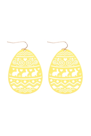 S1-3-1-ME10827YEL - EASTER EGG FILIGREE COLORED LASER CUT EARRINGS-YELLOW/1PC