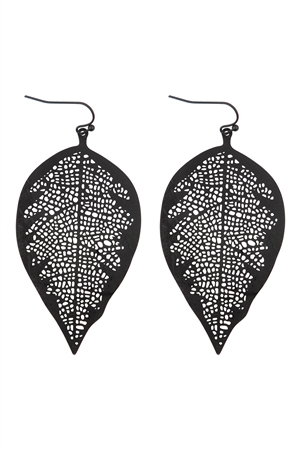 S1-6-2-ME11047BK - FINE LEAF FILIGREE HOOK EARRINGS-BLACK/1PC