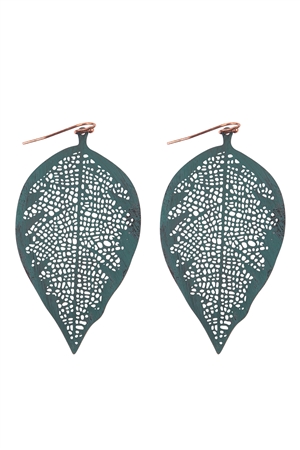 S1-2-1-ME11047PAT - FINE LEAF FILIGREE HOOK EARRINGS-TURQUOISE/1PC