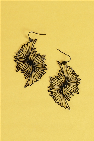 S4-4-5-ME11162BK - WING FILIGREE HOOK EARRINGS-BLACK/1PC