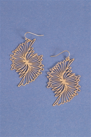 S4-4-5-ME11162MG - WING FILIGREE HOOK EARRINGS-MATTE GOLD/1PC