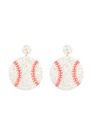 S1-7-4-ME20321BSB - BASEBALL GAMEDAY LEATHER GLITTER DROP EARRINGS/1PC