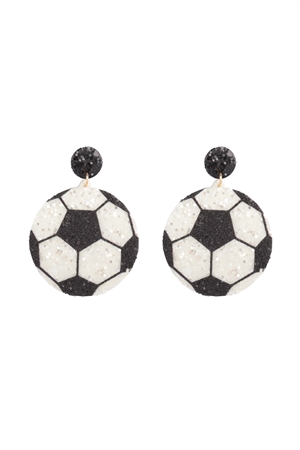 S1-7-4-ME20321SCR - SOCCER GAMEDAY LEATHER GLITTER DROP EARRINGS/1PC