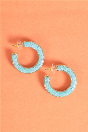 SA4-3-3-ME20706LBU - GLITTER EPOXY HOOP POST EARRINGS-LIGHT BLUE/1PC