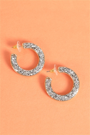 SA4-3-3-ME20706SV - GLITTER EPOXY HOOP POST EARRINGS-SILVER/1PC