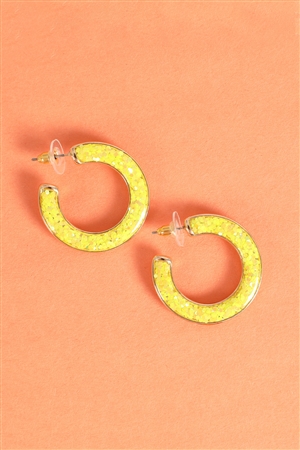 SA4-3-3-ME20706YEL - GLITTER EPOXY HOOP POST EARRINGS-YELLOW/1PC