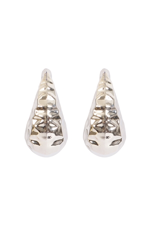 S4-4-5-ME91061RD - HAMMERED TEXTURE TEARDROP CCB EARRINGS-SILVER/1PC