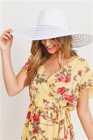 S18-7-5-MH0022WH-1 - WHITE MESH STRIPE BOW SUMMER FLOPPY BRIM HAT/1PC