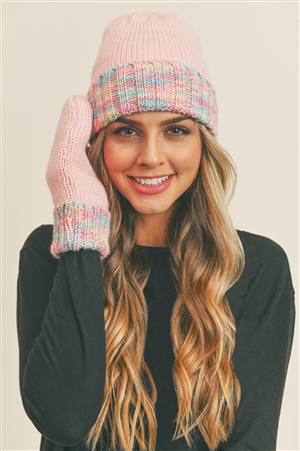 S30-1-1-MI-MH0090BH-MULTICOLOR BAND FLEECE BEANIE-BLUSH/6PCS (NOW $5.00 ONLY!)