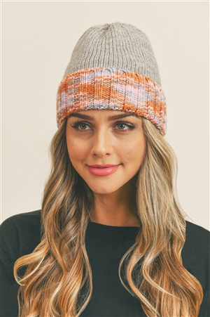 S30-1-1-MI-MH0090GR-MULTICOLOR BAND FLEECE BEANIE-GRAY/6PCS (NOW $5.00 ONLY!)