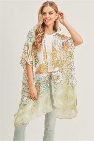 S30-1-1-MS0278GN - FLORAL PRINT KIMONO-GREEN/6PCS