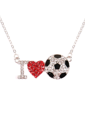 A2-1-2-MYN1119-1 I LOVE SOCCER RHINESTONE CHAIN NECKLACE /1PC