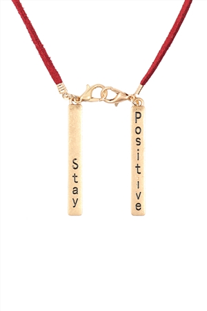 SA4-2-5-MYN1212MGDRD MATTE GOLD RED -EYEGLASSES HOLDER LEATHER "STAY POSITIVE" NECKLACE/6PCS