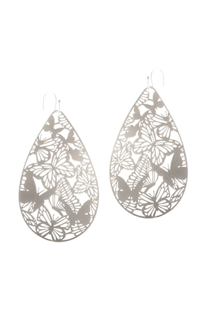 A2-2-2-PE3108WS- METAL FILIGREE BUTTERFLY FISH HOOK EARRINGS-MATE SILVER/1PC