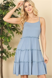 S9-13-2-PPD10411-SLTBL - PULL MERROW DETAIL TIERED RUFFLE SPAGHETTI DRESS- SLATE BLUE 1-2-2-2