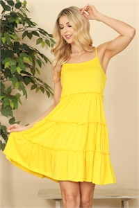 S9-13-2-PPD10411-YLW - PULL MERROW DETAIL TIERED RUFFLE SPAGHETTI DRESS- YELLOW 1-2-2-2