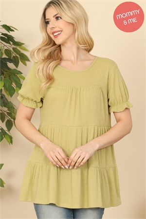 S12-1-2-PPT20585-AVCD - RUFFLE SHORT SLEEVE TIERED TOP- AVOCADO 1-2-2-2 (NOW $4.75 ONLY!)