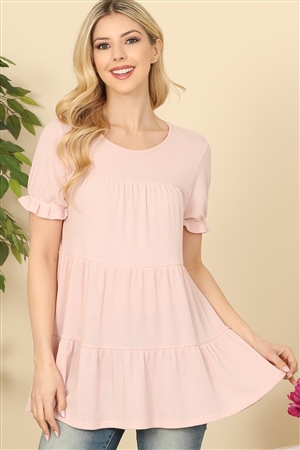 S4-1-1-PPT20585-PLRS - RUFFLE SHORT SLEEVE TIERED TOP- PALE ROSE 1-2-2-2 (NOW $4.75 ONLY!)