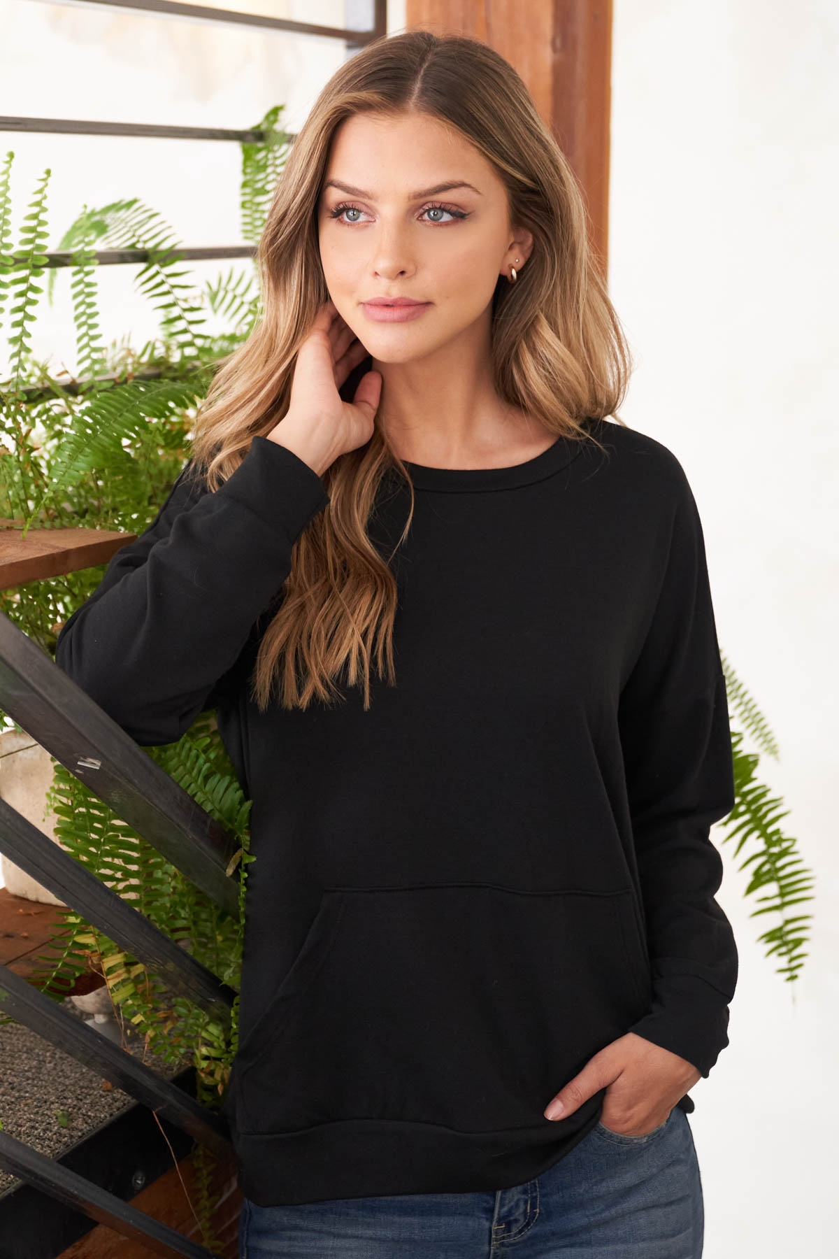 S10-12-4-PPT2063-FT-BKJT BLACK JET LONG SLEEVE FRENCH TERRY TOP WITH KANGAROO POCKET TOP 1-2-2-2