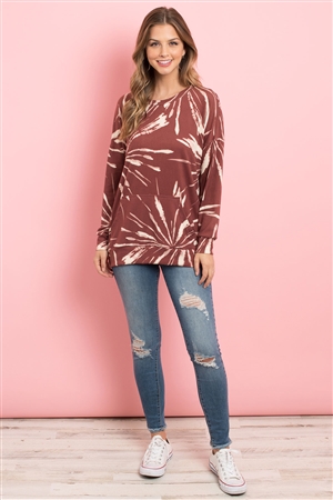 S9-8-3-PPT2093-MRSL - KANGAROO POCKET TIE DYE LONG SLEEVE TOP- MARSALA 1-2-2-2