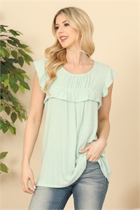 S15-6-2-PPT21473-MNT - RUFFLE DETAIL PLEATED TOP- MINT 1-2-2-2
