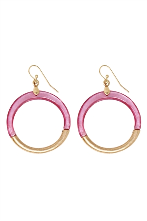 S6-5-1-QE2049WGPK - CAST RESIN COMBO HOOP DANGLE EARRING-PINK/1PC (NOW $1.00 ONLY!)