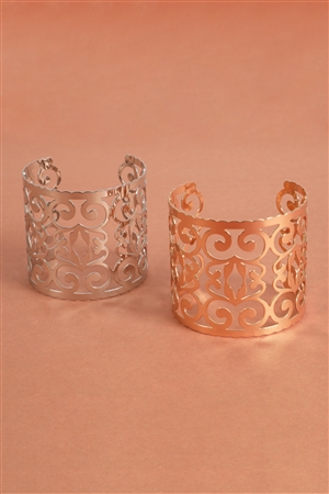 S28-1-1-RB-82417 - BOHO PATTERN CUFF BRACELET-GOLD SILVER/12PCS