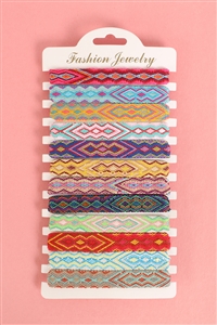 S27-1-1-RB-82429 - TRIBAL PATTERN BRAIDED ASSORTED BRACELET-MULTICOLOR/12PCS