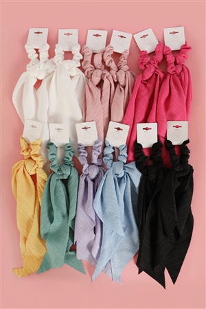 S27-1-1-RH-83037 - SOLID COLOR SCRUNCHIE SCARF HAIR ACCESSORIES-MULTICOLOR/12PCS