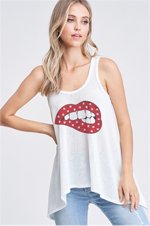 BO - T602G10293-IV- VINTAGE STARS RED LIP KNIT TANK TOP- IVORY 2-2-2