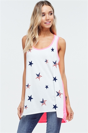 PO - T604G8296-NPK- STAR ALL OVER NEON TANK TOP- NEON PINK 2-2-2