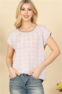 S10-20-4-TO15086-TP-1 - SHORT SLEEVE KEYHOLE PRINTED TOP- TAUPE 1-3-2