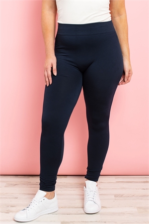 S11-3-1-TX700XNV NAVY PLUS SIZES SOFRA SEAMLESS FOOTLESS FLEECE LEGGINGS/6PCS