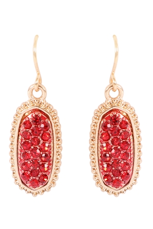 S1-5-4-VE1443GDRDRD - GOLD RED OVAL TEXTURE PAVE RHINESTONE CLASSIC EARRINGS/1PAIR