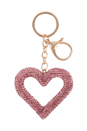 S18-3-3-WCK1052PK - OPEN HEART SHAPE RHINESTONE KEYCHAIN-PINK/6PCS